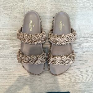 Valentino Rockstud Rope & Leather Sandal - size 38
